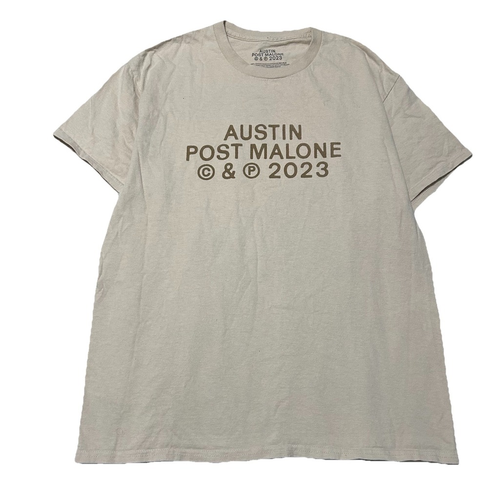 Austin Post Malone Shirt Mens L Beige 2023 Tour Dates Graphic Concert Tee
